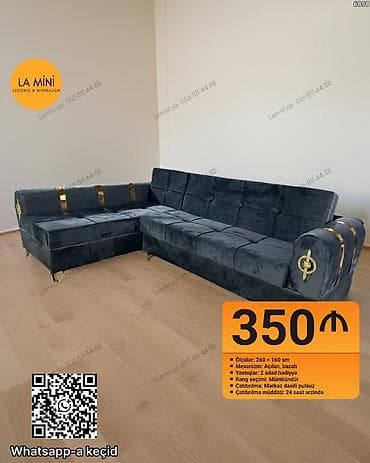 Künc divan, Açılan, Bazalı, Vеlur parça, Şəhərdaxili pulsuz çatdırılma