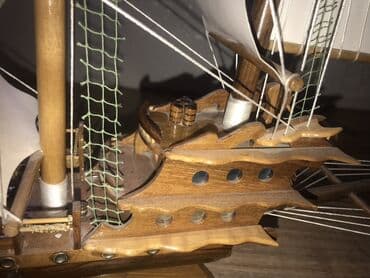 şuşa maketi: Taxta yelkənli gəmi maketi - Material: cilalanmış ağac, ip və şəbəkə — 7