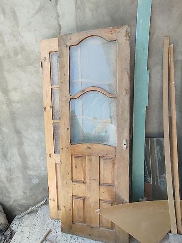 gencede qapi: Şüşəli taxta qapılar - Material: təbii ağac (şam ağacı teksturası — 6