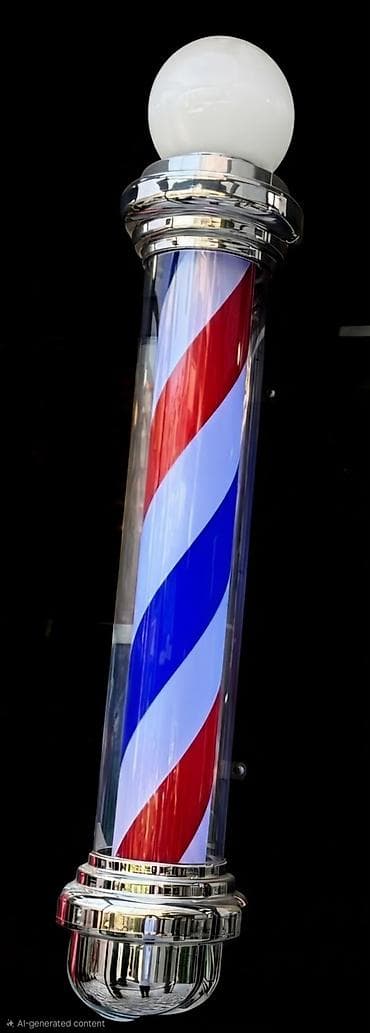 barber reklam: Barber Shop lövhəsi – klassik dönən “barber pole” - Rənglər: qırmızı — 3