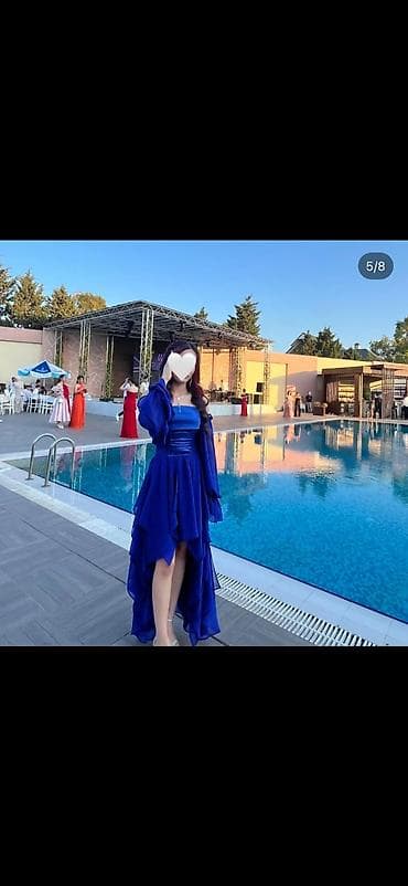 gumus sep: Kral mavi rəngdə şifon ziyafət/libas - Model: Strapless görünüşlü — 1