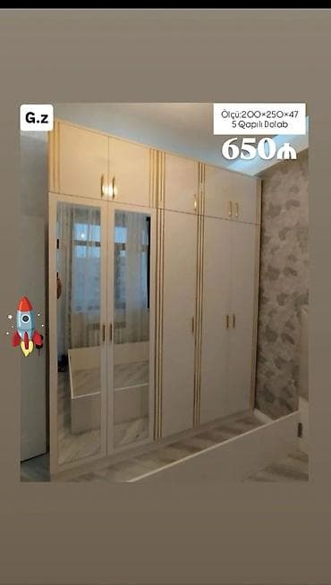 5 qapı, Güzgülü, Bej, Açılan, Düz dolab