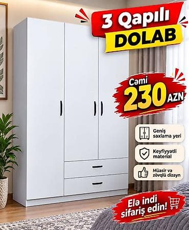 Yeni, 3 qapılı, Siyirməli, Ağ, Açılan, Düz dolab lalafo.az -da Yeni, 3 qapılı, Siyirməli, Ağ, Açılan, Düz dolab