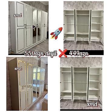 4 qapılı, Güzgülü, Ağ, Digər material, Açılan, Düz dolab — 1