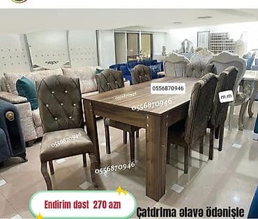 Qonaq otağı üçün, Yeni, Açılmayan, Dördbucaq masa, 6 stul