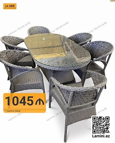 bag evi: Oval masa, 7 stul, Açılmayan, Stullar ilə, Həsir toxunuşlu — 1