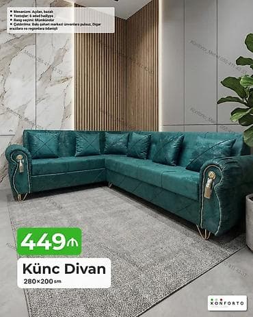 Künc Divan – 280×200 sm - Mexanizm: açılan, bazalı (yataq funksiyalı — 1