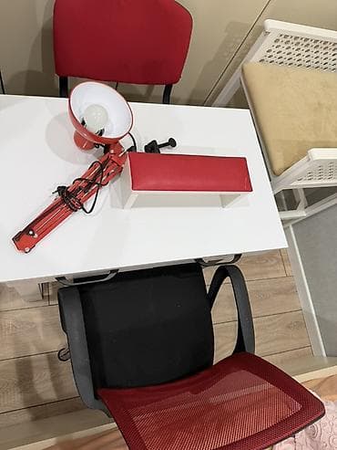 stilus qələm: İş masası dəsti – masa, ofis kreslosu və süfrəüstü işıq - Masa: Ağ — 4