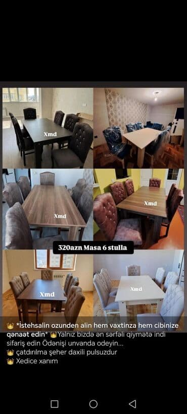 Qonaq otağı üçün, Dördbucaq masa, 6 stul