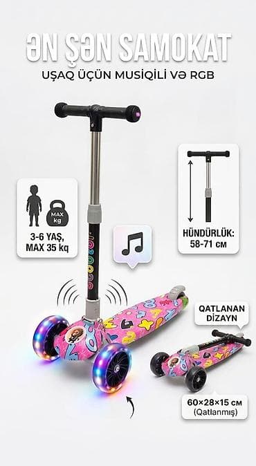 sukan oyunu: Uşaq samokatı – musiqili və RGB işıqlı - Yaş qrupu: 3–6 yaş - — 1