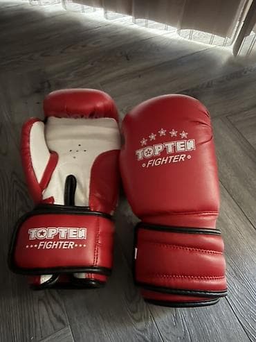 Maskalar, eynəklər: TOP TEN Fighter boks əlcəkləri – 12 oz - Rəng: qırmızı, ağ detallarla — 2