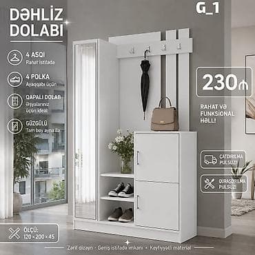 Dəhliz Dolabı – G_1 modeli - 4 ədəd asqı: gündəlik geyim və