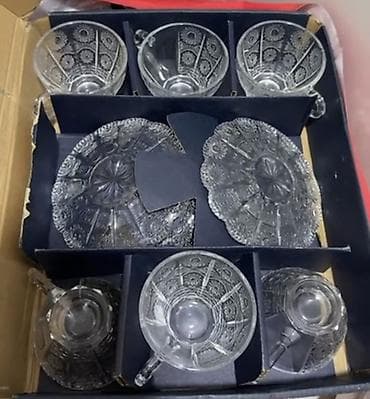 Çay dəsti, rəng - Ağ, Xrustal, Bohemia, 6 nəfərlik, Çexiya