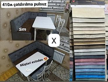balkon stul: Mətbəx künc dəsti – rahat L formalı divan, masa və stullarla komplekt — 1