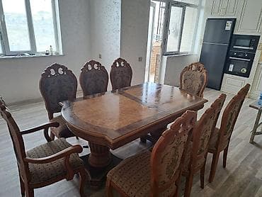 kafe masalari: Qonaq otağı üçün, İşlənmiş, Açılan, Oval masa, 8 stul — 3