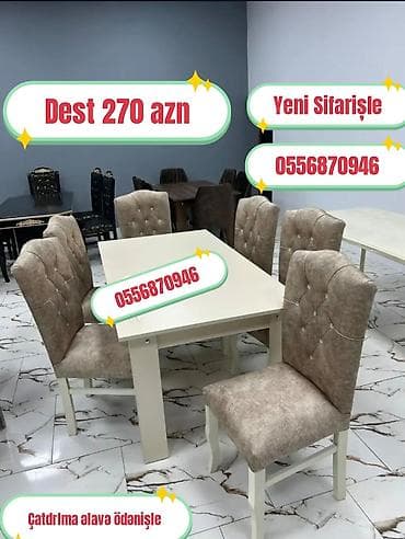 Qonaq otağı üçün, Yeni, Açılmayan, Dördbucaq masa, 6 stul — 3