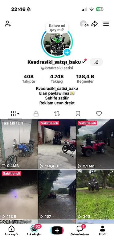 Tiktok sehifesi satilir tam orginal 2.2 milyon baxis olan videosu var
