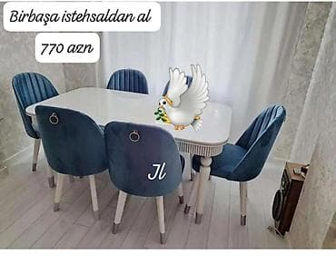 taxta dekor: Qonaq otağı üçün, Yeni, Dördbucaq masa, 6 stul — 1