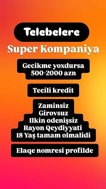 noutbuklar kreditle satisi: Təcili nağd pul və kredit xidməti 0773649027 vp - Kredit/nağd məbləğ — 1