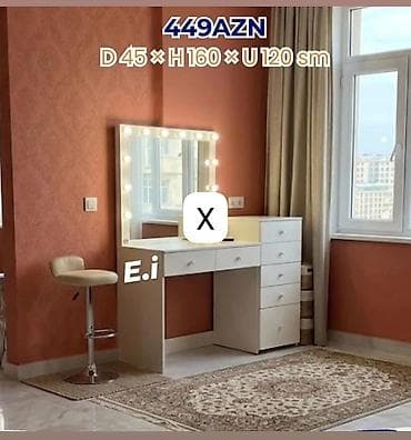 balkon stul: Vizaj masası və işıqlı güzgü dəsti - Qiymət: 449 AZN - Ölçülər — 1