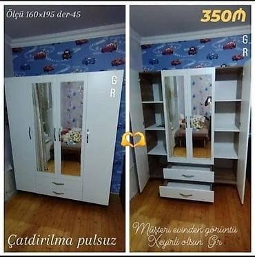 paltar asılqan: Yeni, 3 qapılı, Güzgülü, Ağ, Açılan, Düz dolab — 1
