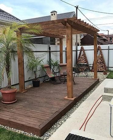 qapi perdeleri: Taxta pergola və terras platforması – bağ və həyət üçün estetik açıq — 5