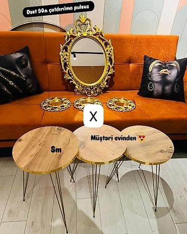 xonca desti: - Klassik dizaynlı qızılı çərçivəli böyük oval güzgü və 3 ədəd — 1