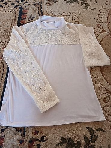 tulum paltar: Ağ rəngli qadın bluzası - Model: Uzunqol, balıqçı yaxalı - Dizayn — 1
