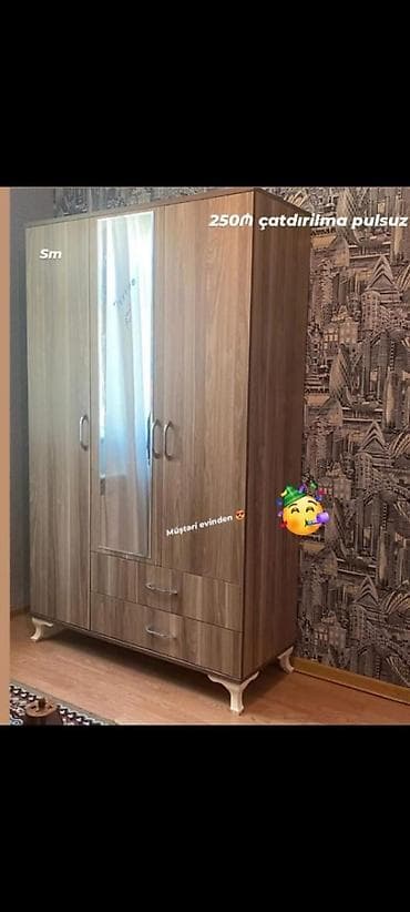 divan xirdalan: Dolab yeni qarderob paltar dolabı güzgülü 3 qapılı siyirməli dolab — 1
