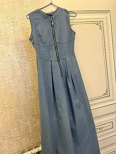 minifit s: Zərif denim maxi don - Rəng: açıq mavi (jeans). - Model: qolsuz — 2