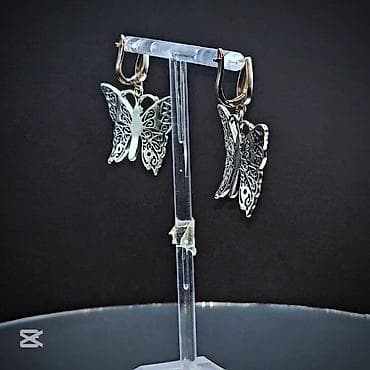 emerald: Gümüş kəpənək şəbəkə sırğalar - Material: 925 ayar gümüş - Dizayn — 2