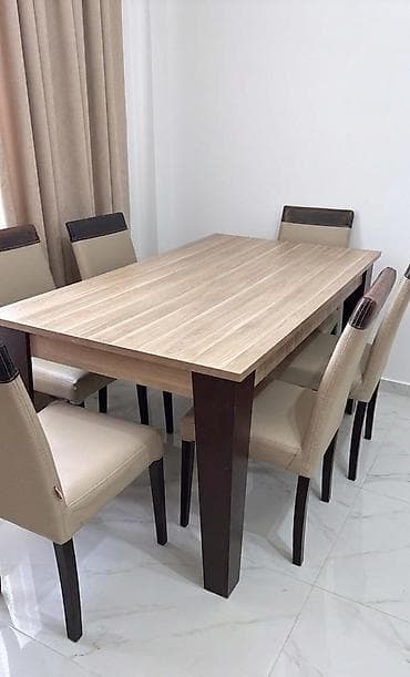Qonaq otağı üçün, İşlənmiş, Açılmayan, Dördbucaq masa, 6 stul — 1