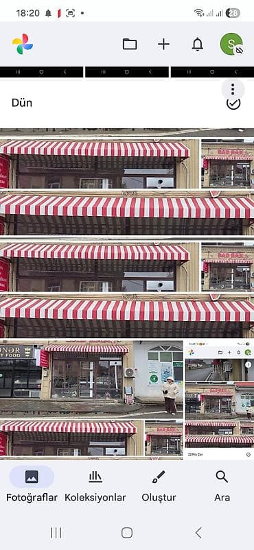 alçıpan ustaları: Qırmızı-ağ zolaqlı vitrin tenti - Ölçülər: uzunluq 4,40 m, en 0,80 m — 4