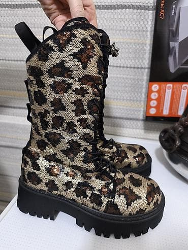 batinka: Qadın üçün qalın altlıqlı bağcıqlı botlar - Dizayn: leopard naxışlı — 2