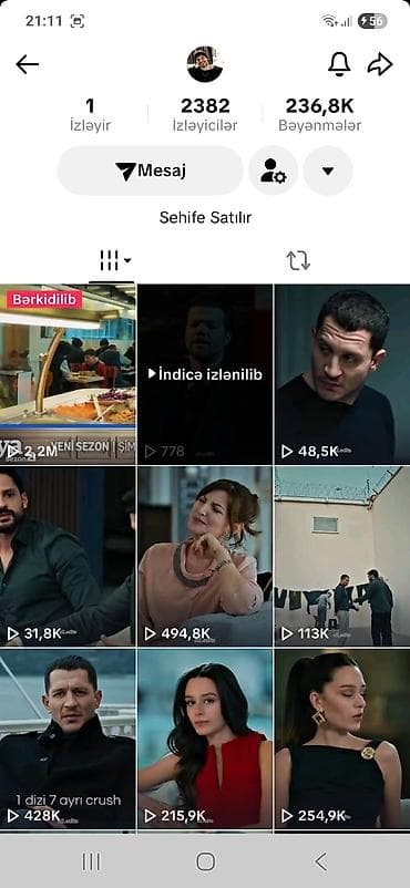 Satılır: TikTok səhifəsi @o2.editts Əlaqə Whatsapp - Mövzu: serial