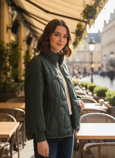 havalı ətəklər: Qadın/kişi üçün quilted kurtka - Rəng: tünd yaşıl (xaki tonlarında) - — 1