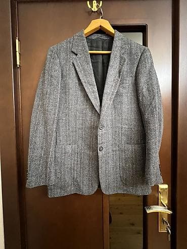 Kişi üçün klassik tweed blazer - Parça: boz rəngdə, balıqqulağı