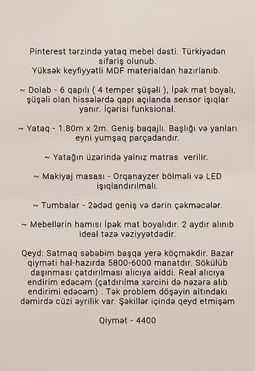 ev mebeleri: İkinəfərlik çarpayı, Türkiyə, Yeni — 7