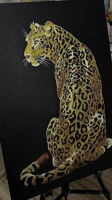 Zerli panter tablo ketan uzerinde yagli boyayla islenib 70x50