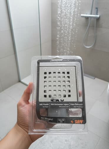 trap hamam: Say Çelik yer süzgəci – 10x10 sm - Material: korpus ABS plastik, üst — 1