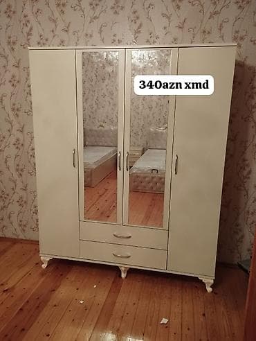 4 qapılı, Güzgülü, Ağ, Açılan, Düz dolab