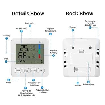 hava soyuducusu: Əsl Dəqiq Termometr, Hiqrometr (rütubət ölçən), Saat, Kalendar. Arxa — 4