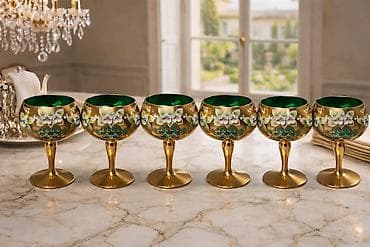 Qədəhlər, rəng - Qızılı, Şüşə, 6 ədədli dəst