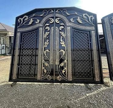 Дворовые ворота: Новый Железо Дворовые ворота, Механические, С дверью, цвет - Черный, Нет кредита — 2