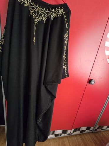 женские шелковые халаты: Qara rəngdə abaya/kaftan – 60 beden, teze. - Rəng: Dərin qara - — 3