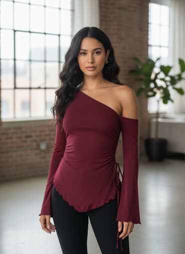 Bordo rəngli qadın bluzu - Model: Uzunqollu, yüngül və elastik