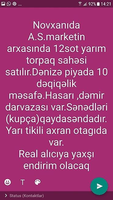 imislide torpaq satilir: 13 sot, Tikinti, Mülkiyyətçi — 1