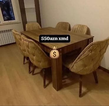 laptop masasi: Qonaq otağı üçün, Yeni, Açılmayan, Dördbucaq masa, 6 stul — 1