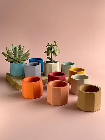 fokus bonsai: Məhsul: Kiçik dekorativ saksı qabları (poliedr formalı) • Dizayn — 2