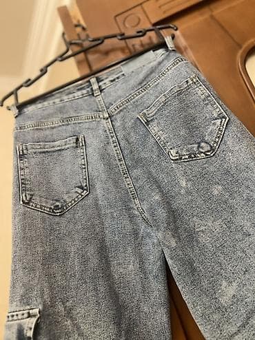 dg şalvar: Geniş kəsimli cargo cins şalvar - Rəng: açıq mavi, yuyulmuş effektli — 4